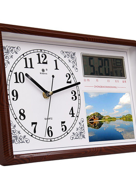 带日历温度挂座钟表台式创意时钟万年历客厅挂钟挂墙家用数码艺术