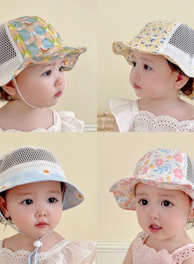女宝宝帽子夏季薄款小女孩婴儿遮阳帽网眼春夏公主女童防晒渔夫帽