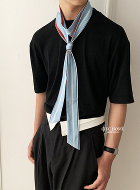 CiKC日系高级感复古简约细围巾男女同款加长两用装饰腰带丝巾领巾