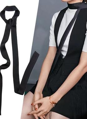 2米长条小丝巾女夏季薄款黑色丝带颈带飘带发带腰带绑包2024新款