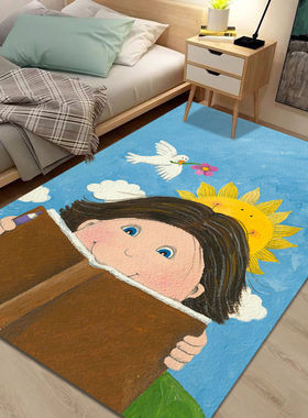 可爱卡通儿童房间卧室床边书房阅读区地毯女孩帐篷椅垫爬行防滑垫