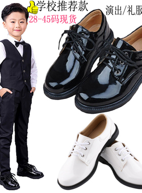 儿童皮鞋系带亮黑色学生演出鞋软底花童西装小孩礼服鞋英伦男童鞋