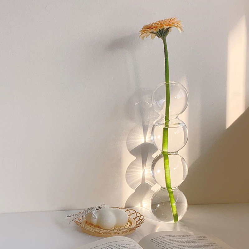 ins韩国同款透明球球玻璃插花花瓶 小众民宿工作室软装摆件拍照