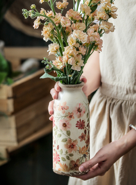 复古仿古田园风陶瓷小花瓶摆件客厅插花干花小众高级感创意装饰品