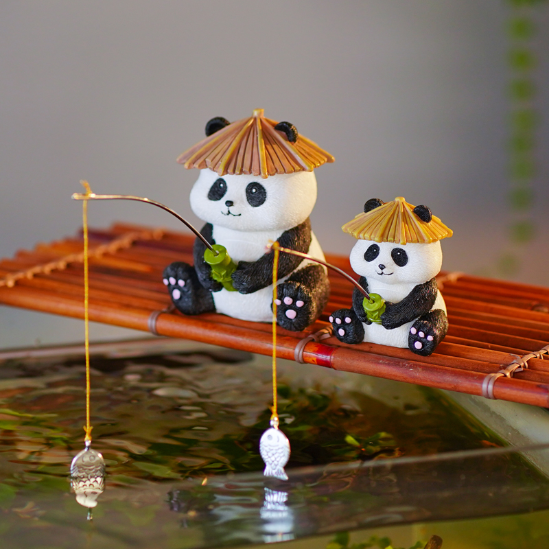 生态古法鱼缸边草缸乌龟缸熊猫钓鱼装饰摆件中式假山流水鱼池造景