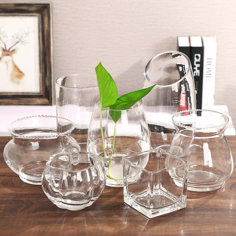 简约小清新玻璃花瓶透明水培花盆水养绿萝植物器皿小号富贵竹摆件