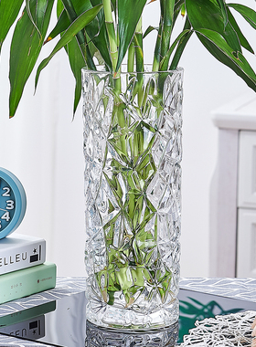 加厚花瓶玻璃透明水养富贵竹玫瑰百合干花插花摆件大号客厅北欧瓶