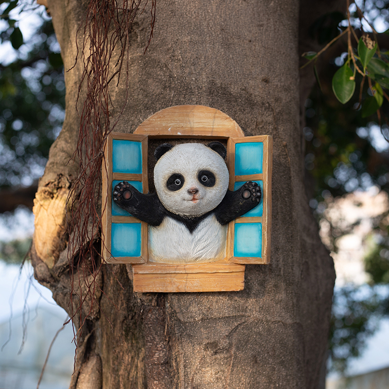 创意小熊猫摆件民宿院子树上装饰挂件幼儿园户外庭院花园装饰壁挂