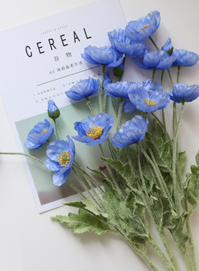 【高端】蓝色虞美人仿真花轻奢花束客厅餐桌装饰品摆件花艺假花