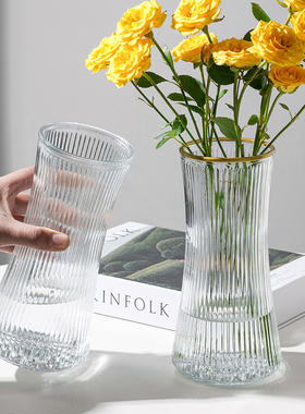 玻璃花瓶ins风北欧大号透明水养富贵竹客厅家用干花鲜花插花摆件
