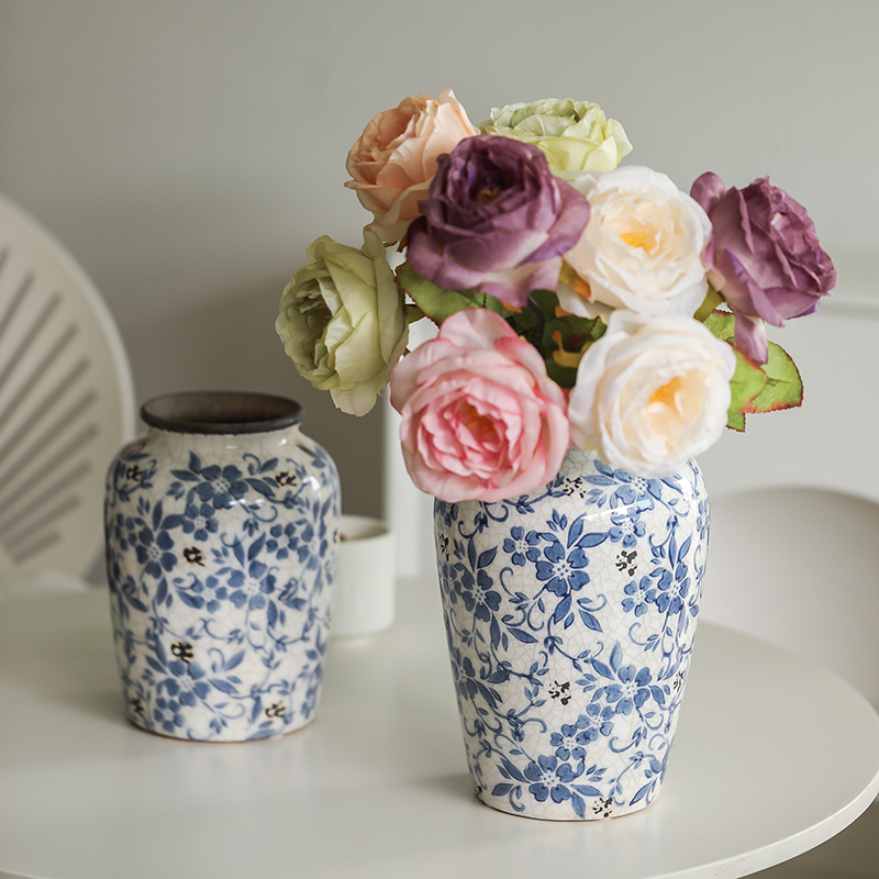 青花复古陶瓷花瓶客厅插花高级感鲜花水培绿植干花假花创意摆件