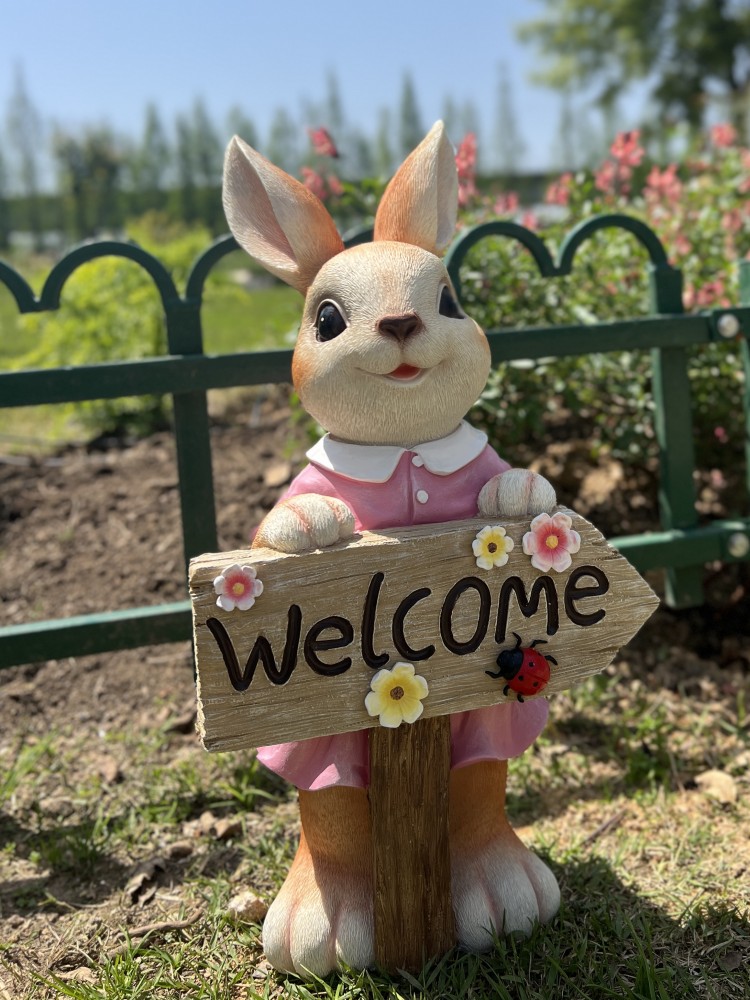 可爱兔子草坪摆件花园树脂动物入户花园装饰品幼儿园欢迎光临牌