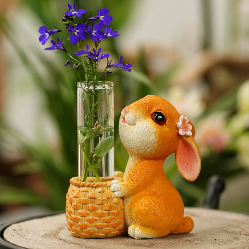 可爱兔子玻璃试管水培花瓶干花装饰花器办公室客厅书桌面花插摆件