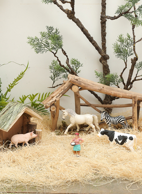 微景观农舍摆件幼儿园户外造景屋子创意实木小房子庭院布景道具