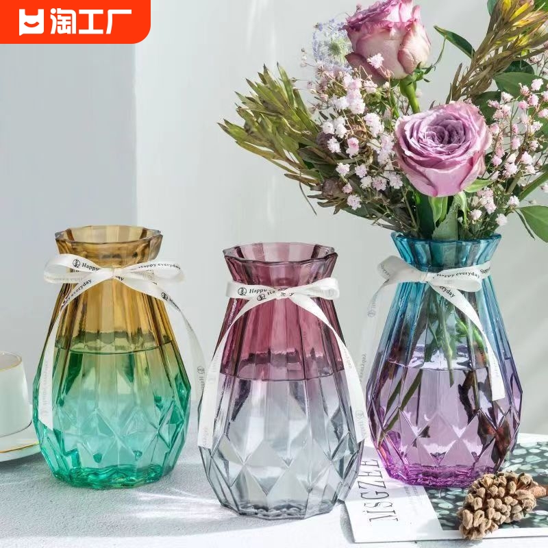 花瓶摆件客厅创意装饰玻璃透明水培绿萝植物插花家居设计师桌面