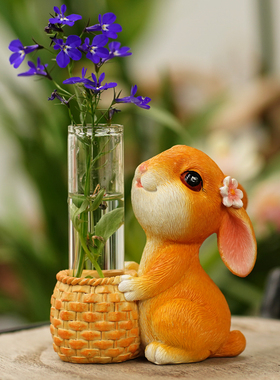 可爱兔子玻璃试管水培花瓶干花装饰花器办公室客厅书桌面花插摆件