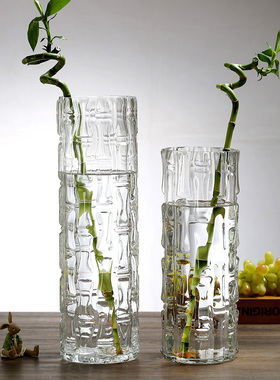特大号透明玻璃花瓶摆件客厅插花北欧圆柱直筒高款富贵竹家用大号
