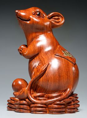 花梨木雕刻老鼠摆件十二生肖摆设木鼠家居装饰红木工艺品新居送礼