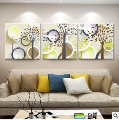 组合抽象简约现代装饰画儿童卧室房客厅背景墙 挂画玻璃画发财树