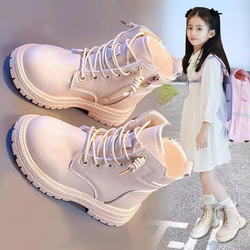 白色靴子女童马丁靴2024春季新款儿童单靴短靴防水防滑小女孩皮靴