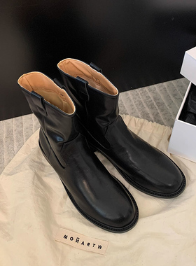 Classy key日本设计师联名款时尚复古绒面皮靴慵懒风圆头短筒靴子
