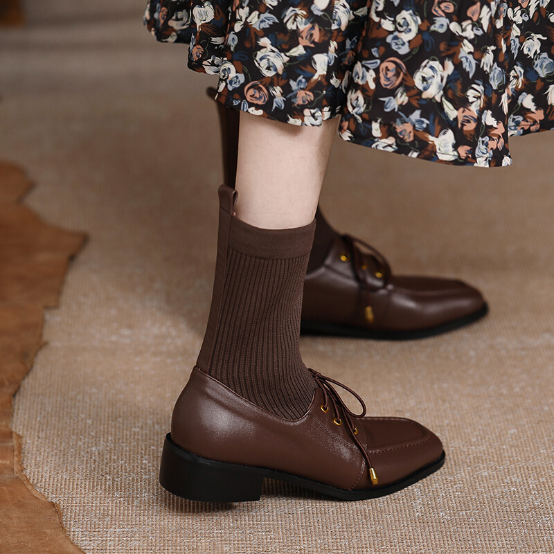 原野小众设计弹力袜子靴粗跟冬季复古单靴时尚短靴子女2023年新款