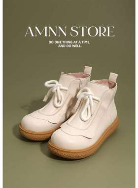 AMNN 小众设计加绒白色厚底马丁靴女可爱2022新款圆头短靴女靴子