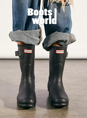 HUNTER英国惠灵顿时尚显瘦防水防滑女士英伦中筒矮筒橡胶雨鞋雨靴