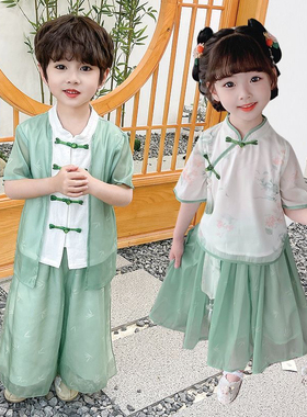 姐弟装儿童表演服唐装汉服女童男童复古装套装幼儿园中国风连衣裙