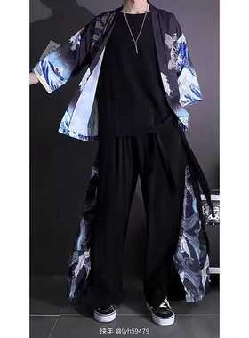 中式唐装改良汉服羽织中国风道袍男古风仙气复古装和服开衫外套装