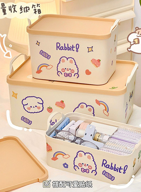 收纳盒家用带盖桌面化妆品盒子玩具整理盒储物盒可爱卫生巾收纳箱