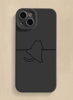 线条小猫iPhone15手机壳苹果14Promax套13简约12Pro小众11简笔画x可爱xr创意xsmax情侣8plus全包7p适用mini的