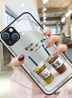 发财奶茶适用苹果13手机壳iphone12promax新款11女13pro高级感x镜头全包xr防摔xsmax创意7plus小众8的保护套
