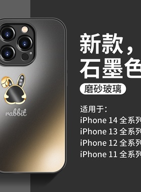 新款适用于苹果13pro手机壳创意长耳兔iPhone14磨砂玻璃12/11pro