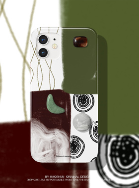 抽象绿红适用于iphone13pro max苹果12手机壳11PRO菲林硬壳i14max新款艺术14proMAX女款半包光面保护套硬壳