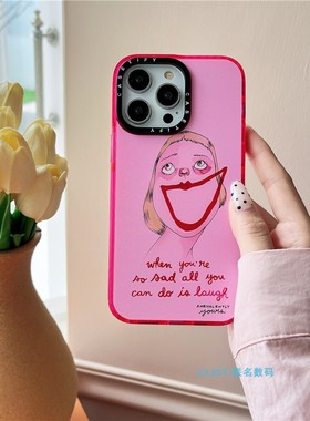 CASETi笑口常开粉色女孩15Pro适用于iPhone13ProMax苹果14Pro网红艺术家泡泡糖粉手机壳12防摔保护14plus硬壳