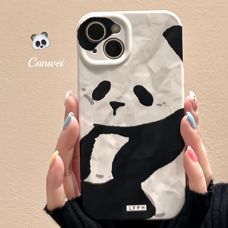 褶皱黑白熊猫适用苹果15ProMax手机壳创意iPhone13新款12男女14pro褶皱11小众13pro二合一防摔保护套全包硬壳