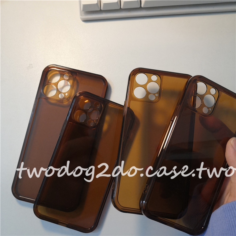 高级复古茶棕色透明适用14/15苹果13/12promax手机壳11光面xs直边8plus