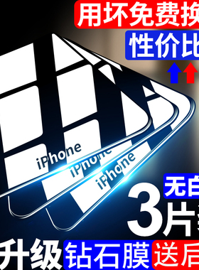 适用苹果13钢化膜iPhone11全屏14Promax手机12Pro高清X/XR防指纹8Plus全包边Xsmax覆盖Max抗蓝光7/8P贴膜6s/6