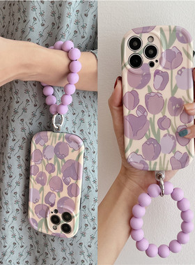 紫色郁金香花手拎圆环iphone11promax个性12女款13苹果xs手机壳XR