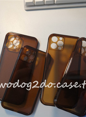 高级复古茶棕色透明适用14/15苹果13/12promax手机壳11光面xs直边8plus