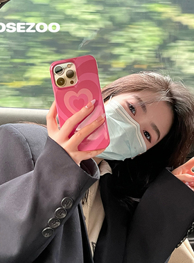 rosezoo适用于苹果iphone13/14promax粉色少女爱心ins韩国进口菲林手机壳15promax半包硬壳手机套
