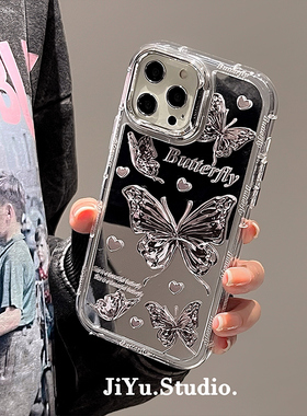 高级感镜面水晶蝴蝶适用苹果14promax手机壳iPhone15pro新款电镀12pro小众11女13气质14全包苹果13pro手机套