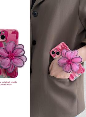 春天新款粉色纱花腕带适用于苹果15promax手机壳iphone14pro保护套13promax郁金香12斜挎11唯美15pro可背带13