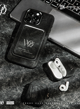 W11XOD联名法兰绒黑色压印LOGO磁吸手机壳 磁吸卡包 耳机壳 Iphone15/14/13/12promaxAIRPODS1/2/3/PRO保护套