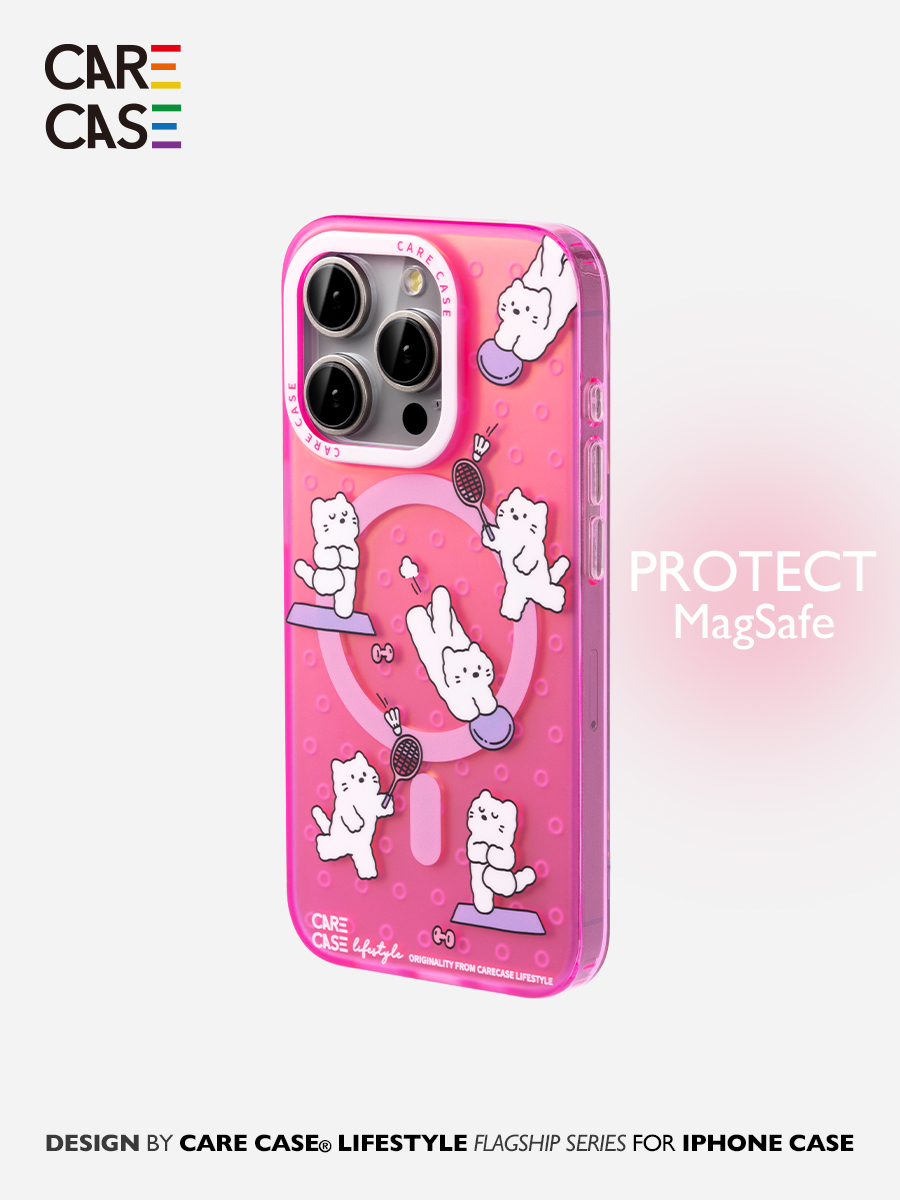 CARECASE  玫粉运动猫咪磁吸手机壳原创 可爱小众 适用于苹果iPhone15/14/13 ProMax 磨砂ins风 Magsafe 充电