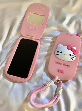 创意翻盖补妆镜粉色KT猫适用于iPhone12promax苹果13/14手机壳15promax新款14pro卡通少女13pro挂绳保护套潮