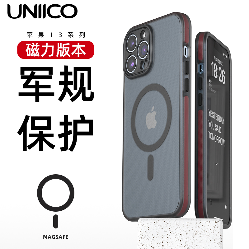 UNIICO适用于苹果13promax手机壳磁吸军规防摔软套全包边苹果13pro硅胶壳保护防滑潮流加厚13壳透明纹理