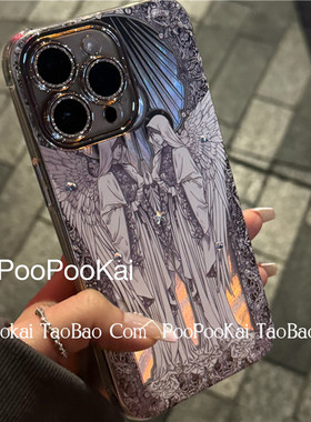 PooPooKai复古天使适用华为mate40/50/P60苹果15iphone14手机壳13promax全包镜头保护套12防摔11ins高级感pro