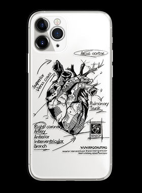 新款创意苹果15promax个性心脏结构示例图医学生艺术适用iphone14pro透明13min/xs/11镜头全包软12min手机壳
